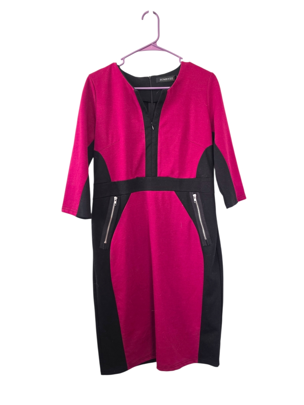 Homeyee Magenta and Black Colorblock Zip-Pocket Sheath Dress Size 12 NWT
